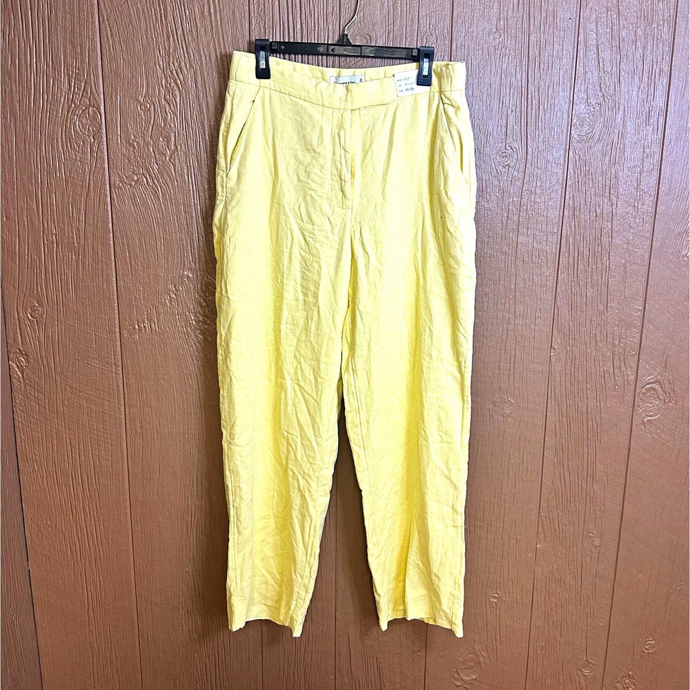 NWT Abercrombie & Fitch Linen Blend Butter Yellow Pants Sz 10/30 Career Wear